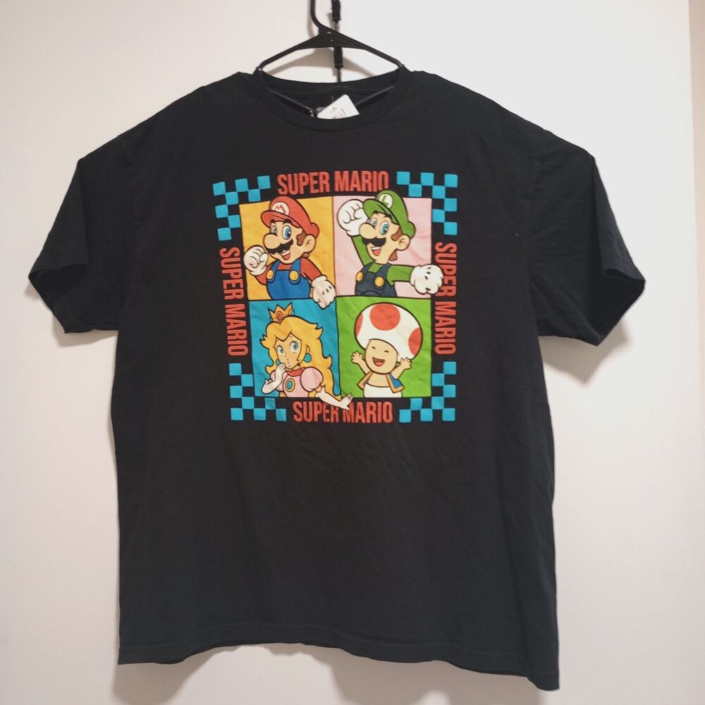 Super Mario Bros T-Shirt Mens XL Black Mad Engine Nintendo Peach Luigi Toad